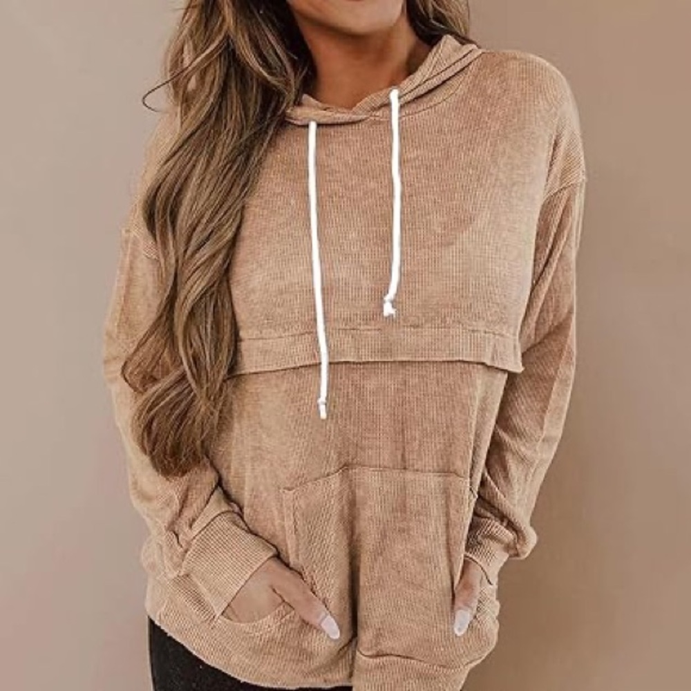 Waffle Knit Pullover Hoodie